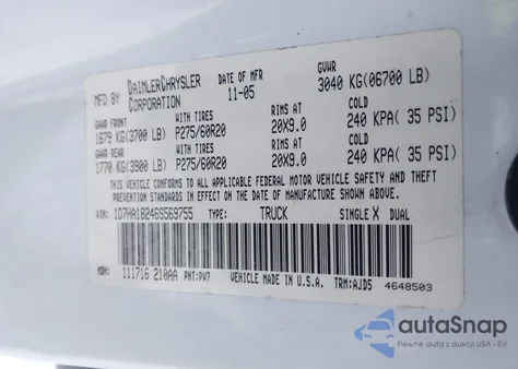 2006 Dodge Ram 1500 Slt из США, поврежденный, VIN 1D7HA18246S569755